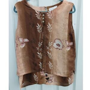 Kupu Kupu Top Sleeveless Split Front Whimsical Floral Medium Hawaiian